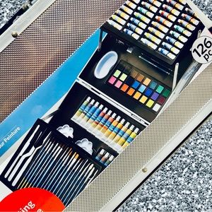 Beautiful Silver Metal Case Filled With 126 pc Painting Art Set